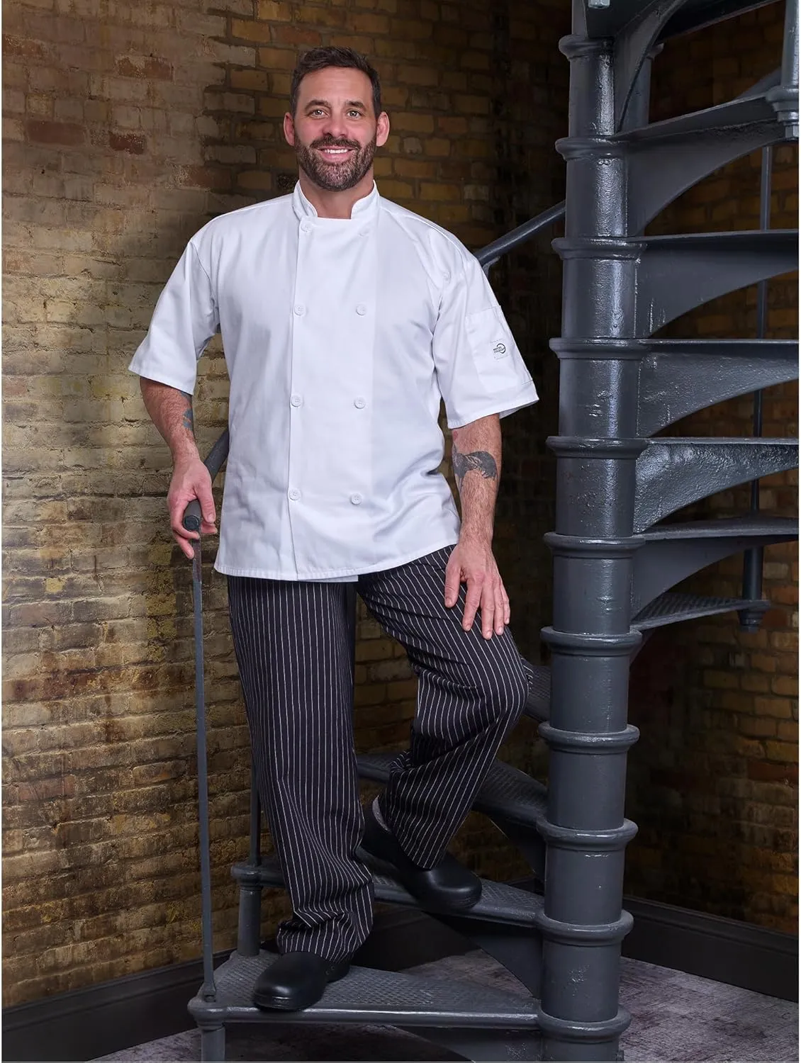 Mercer Culinary M60030BFPS Millennia Men's Black Cook Pants with White Fine Pinstripe, Small