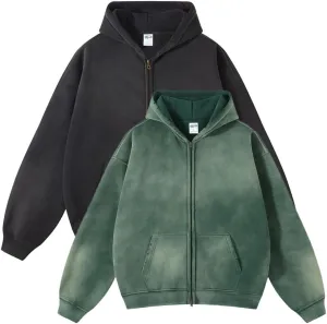 Mi Bo Tong Women Oversized Hoodies Vintage Cotton Casual Hooded Sweatshirt with Pocket Teens Zip Up Pullover Unisex