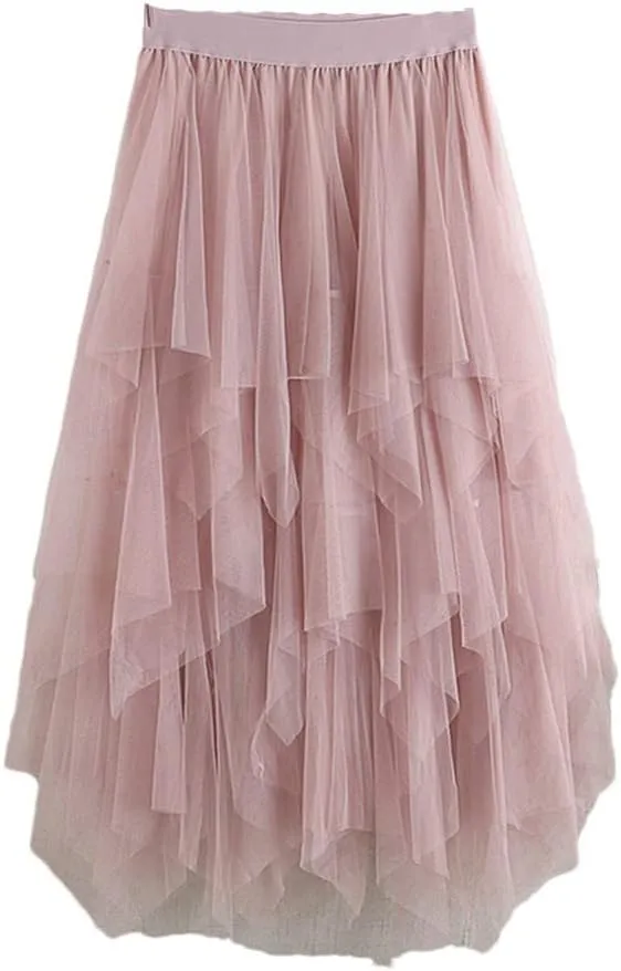 Midi Skirt Irregular Women Summer Long Cake Tulle Skirt