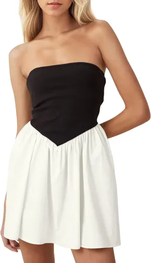 MISSACTIVER Women Strapless Tube Top Mini Dress Off Shoulder Sleeveless Drop-Waist A Line Short Dress Summer Patchwork Dress