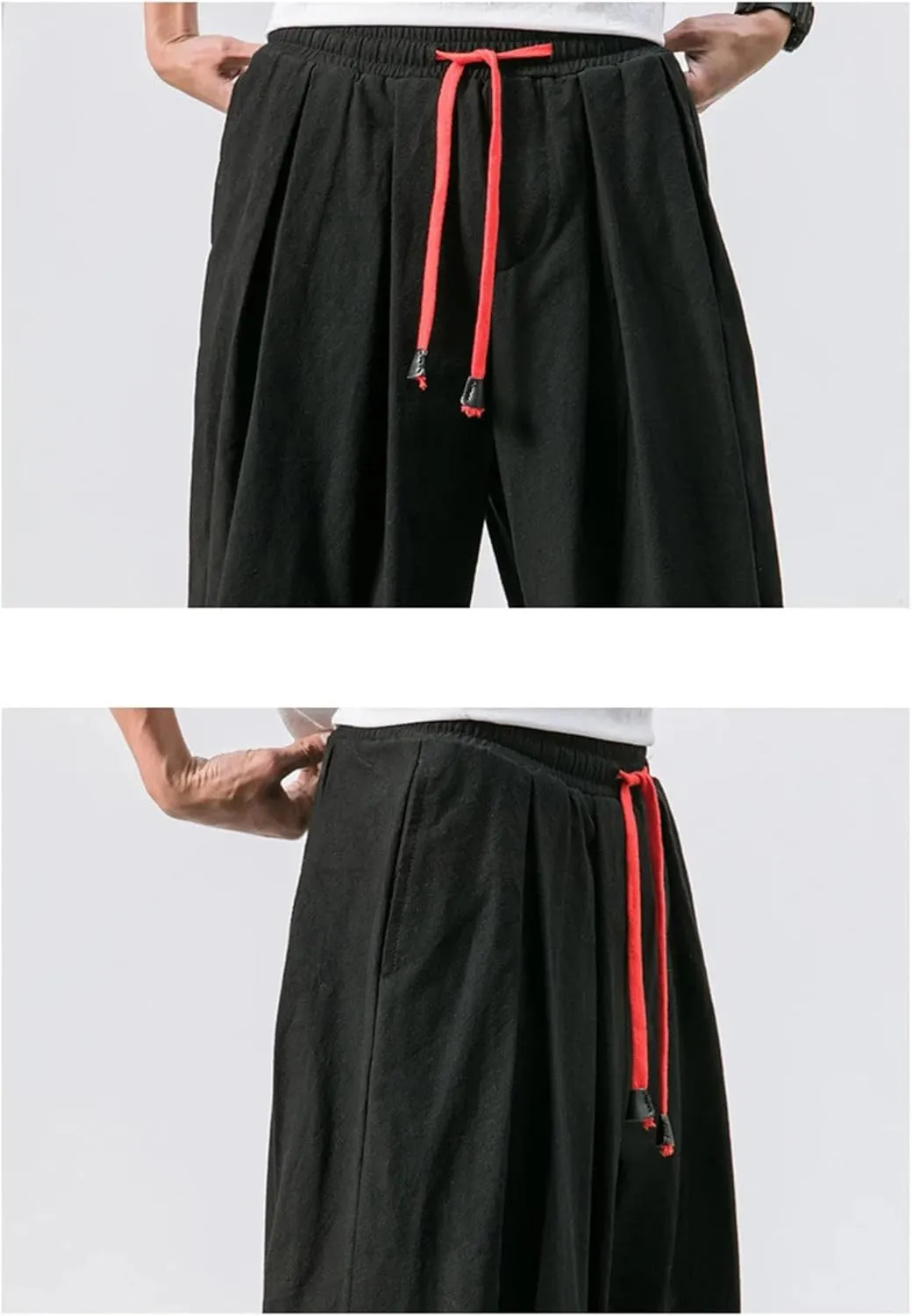 Mnjyihy Men Loose Harem Pants Chinese Linen Elastic Waist Drawstring Sweatpants Casual Oversize Trousers