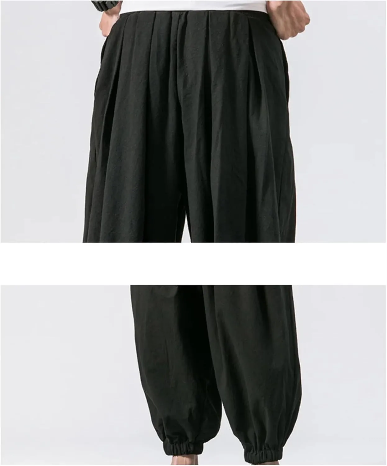 Mnjyihy Men Loose Harem Pants Chinese Linen Elastic Waist Drawstring Sweatpants Casual Oversize Trousers