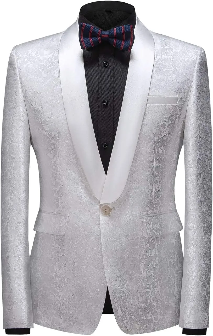 MOGU Mens Tuxedo Suit Jacket Slim Fit Shawl Lapel Wedding Party Dress Blazer