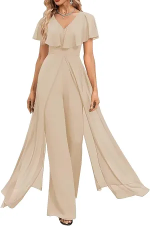 Mother of The Bride Pant Suits for Wedding 2 Pieces Chiffon Pantsuits for Wedding Guest Jumpsuit for Women