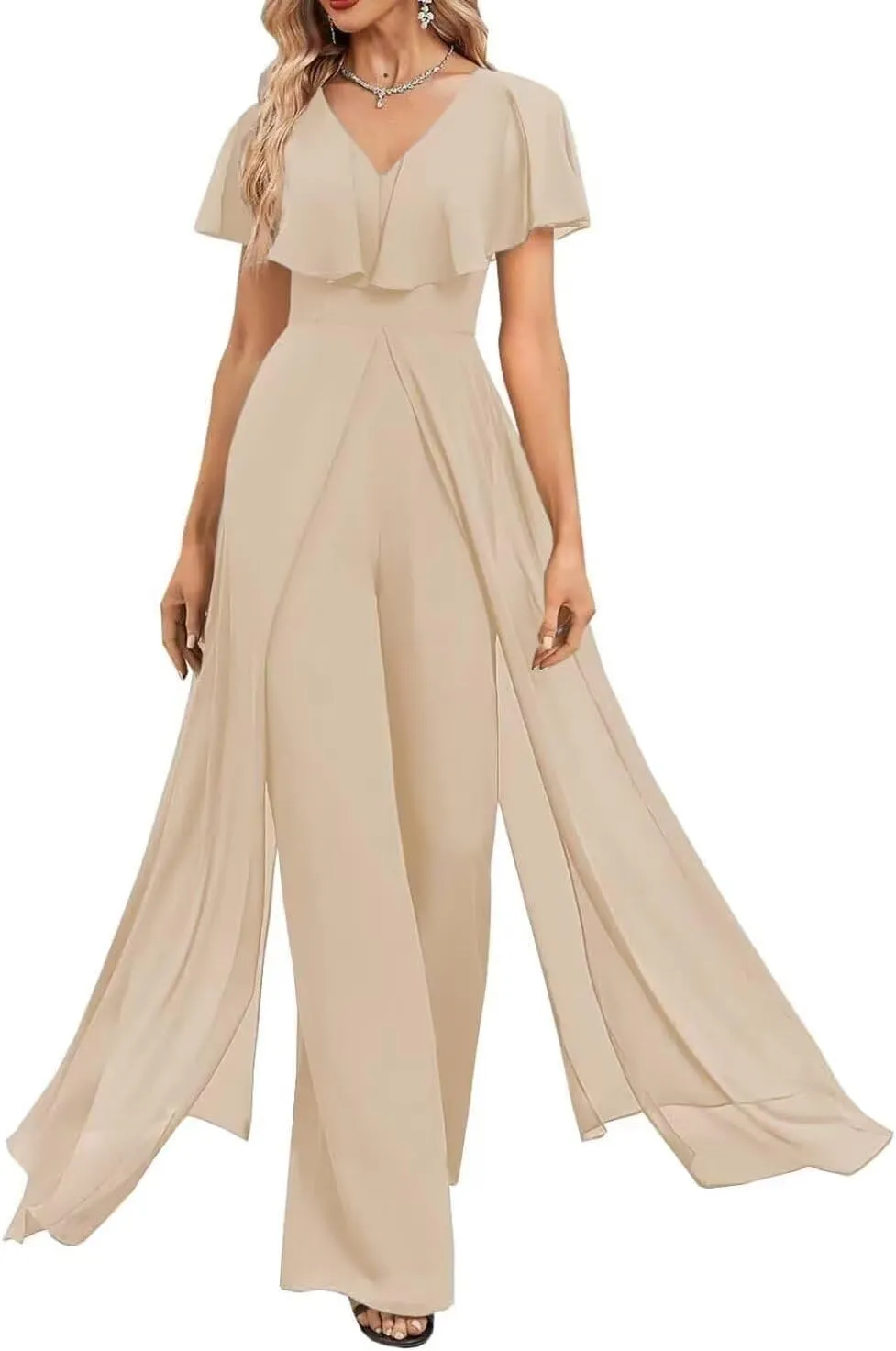 Mother of The Bride Pant Suits for Wedding 2 Pieces Chiffon Pantsuits for Wedding Guest Jumpsuit for Women