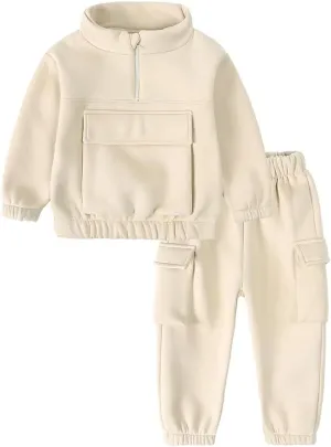 MYGBCPJS Boys Girls 2Pcs Thick Fleece Zipper Sweatsuit Kids Long Sleeve Pullover Sweatshirt No Hood   Pants Outfits Set