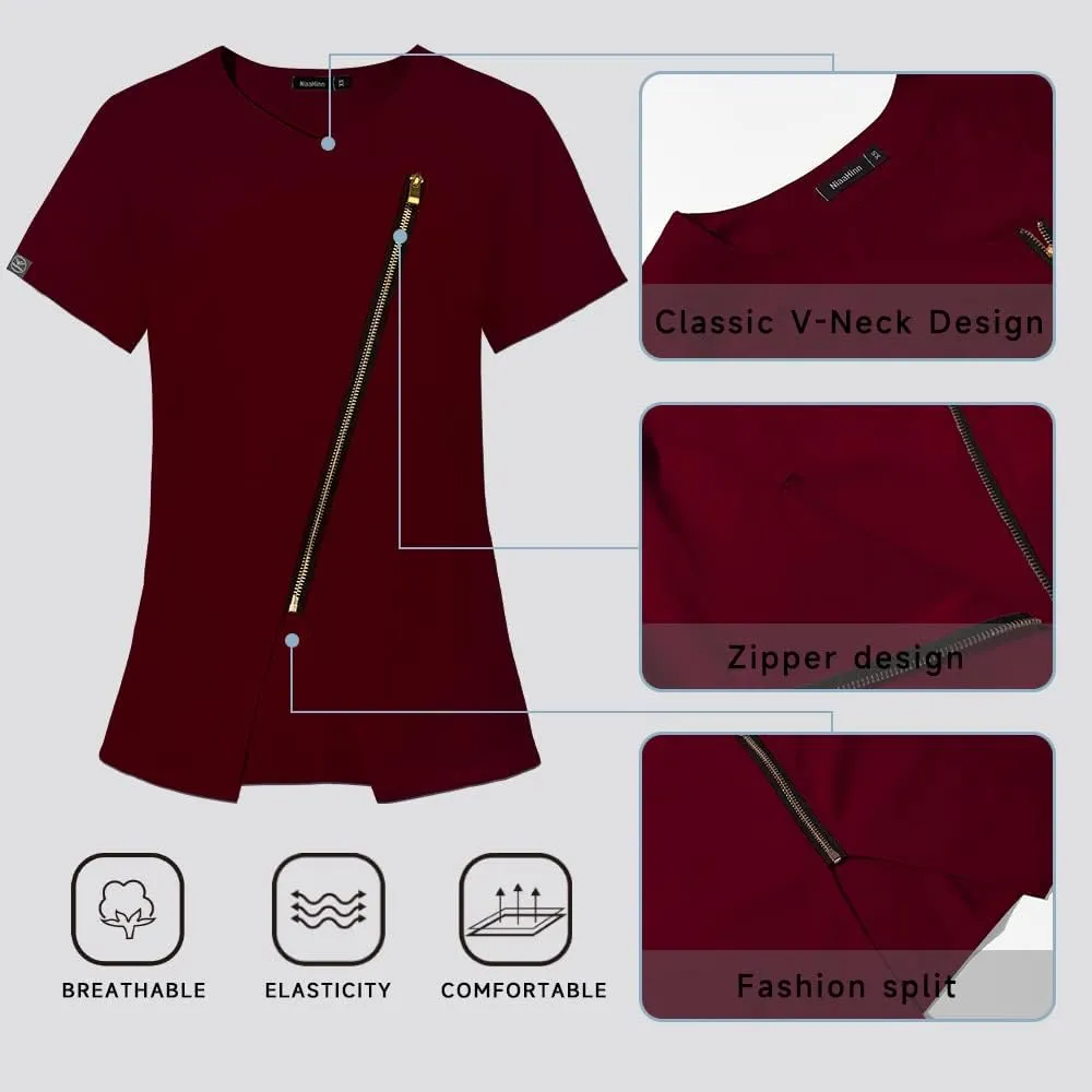 niaahinn Scrubs Set for Women Nursing Uniform Medical Scrubs Top and Elastic Waist Drawstring Pants
