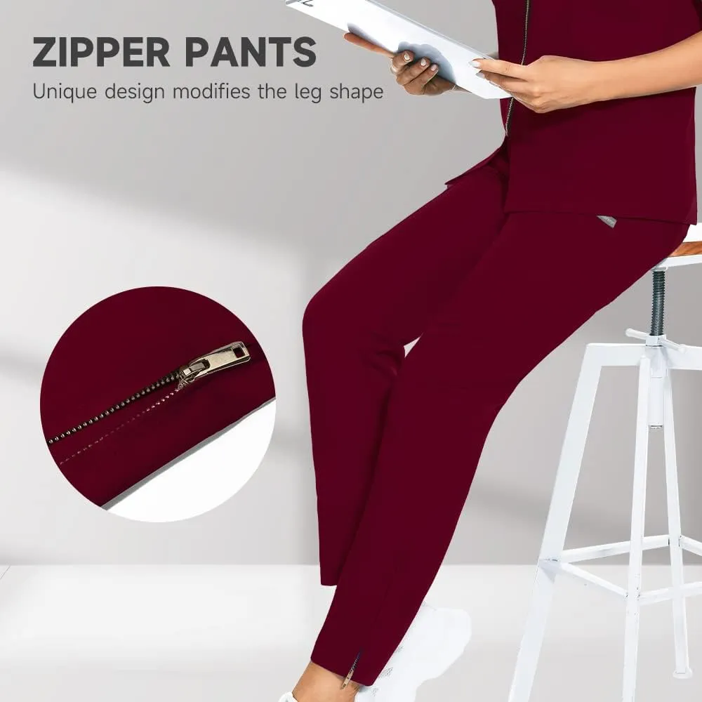 niaahinn Scrubs Set for Women Nursing Uniform Medical Scrubs Top and Elastic Waist Drawstring Pants