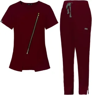 niaahinn Scrubs Set for Women Nursing Uniform Medical Scrubs Top and Elastic Waist Drawstring Pants