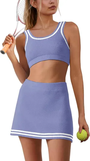 Nirovien Womens 2 Piece Workout Sets Tennis Skort Sets Matching Gym Clothes Tank Top and Athletic Skorts