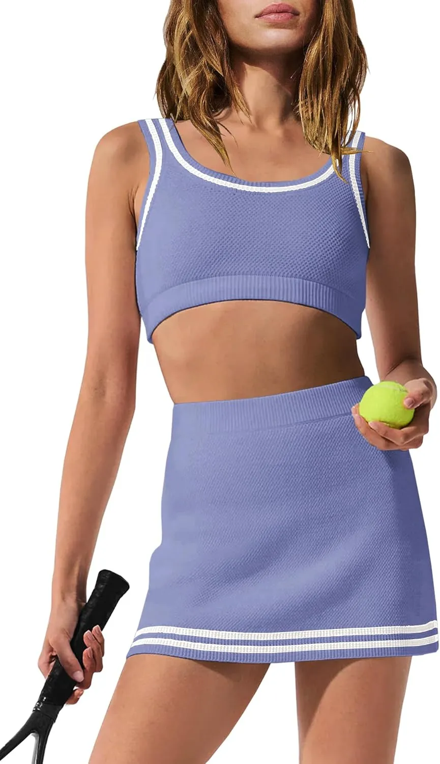Nirovien Womens 2 Piece Workout Sets Tennis Skort Sets Matching Gym Clothes Tank Top and Athletic Skorts