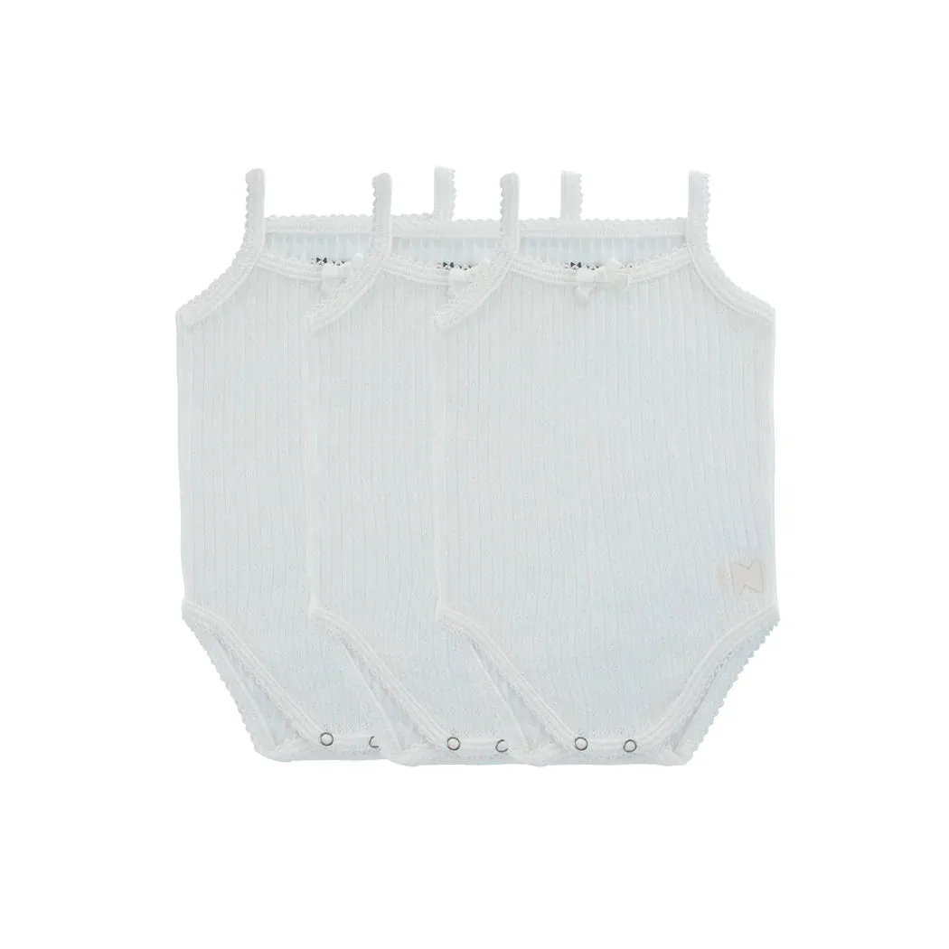 Noggi White Pointelle Three Pack Baby Girl Undershirts- FINAL SALE