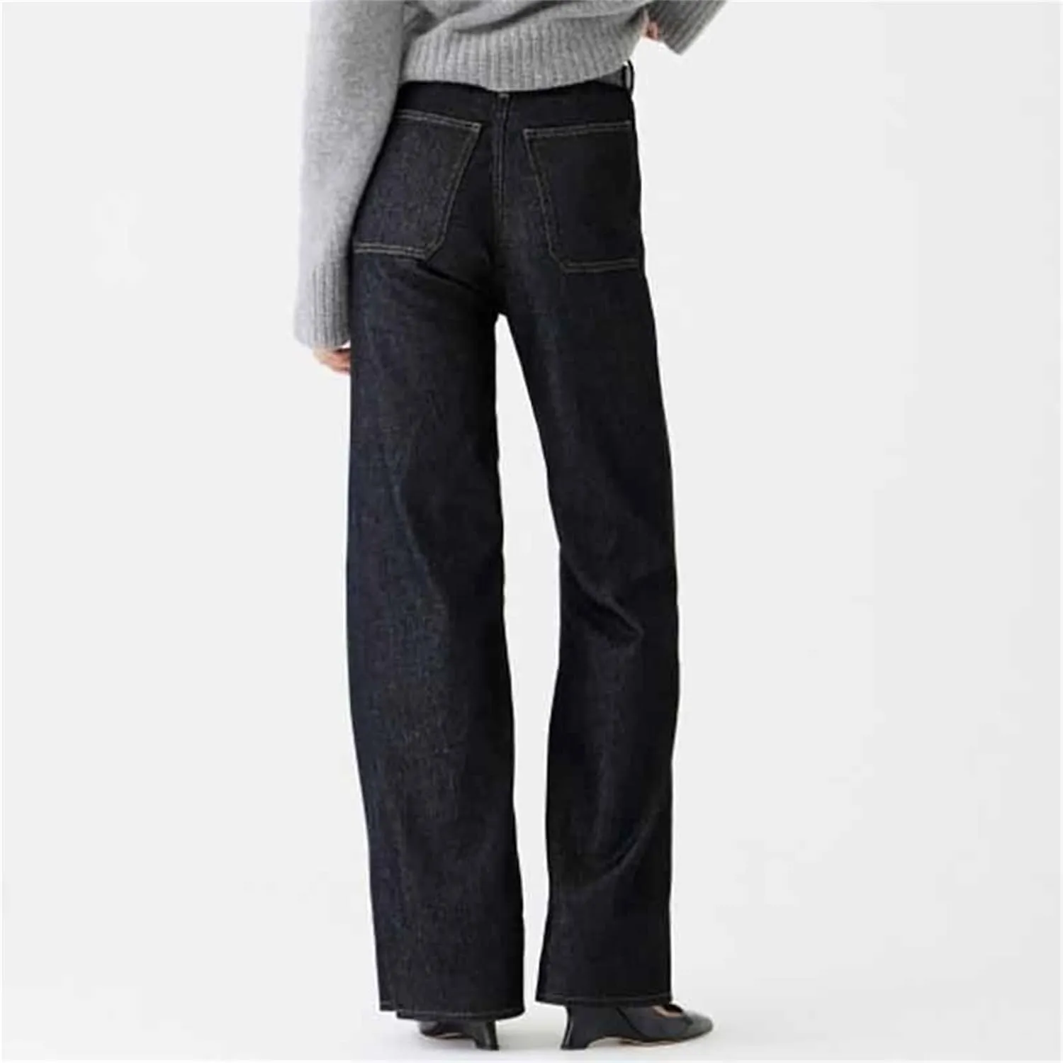 Oprah's Favorite Jeans, Tummy Control Sailor Wide Leg Trouser, Women's Pants, Large, Dark Blue