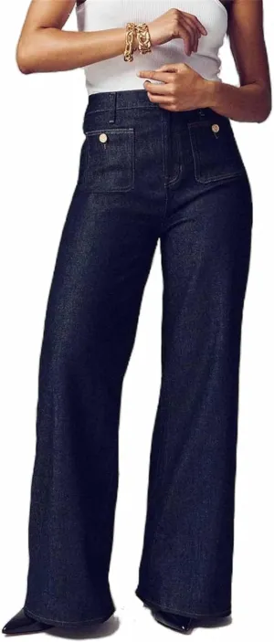 Oprah's Favorite Jeans, Tummy Control Sailor Wide Leg Trouser, Women's Pants, Large, Dark Blue