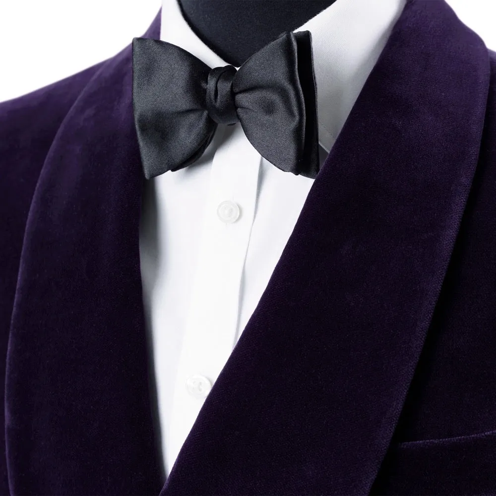 Plum Double-Breasted Velvet Smoking Jacket