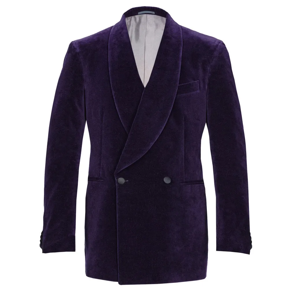 Plum Double-Breasted Velvet Smoking Jacket