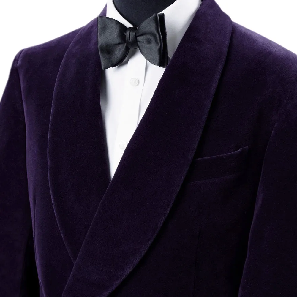 Plum Double-Breasted Velvet Smoking Jacket