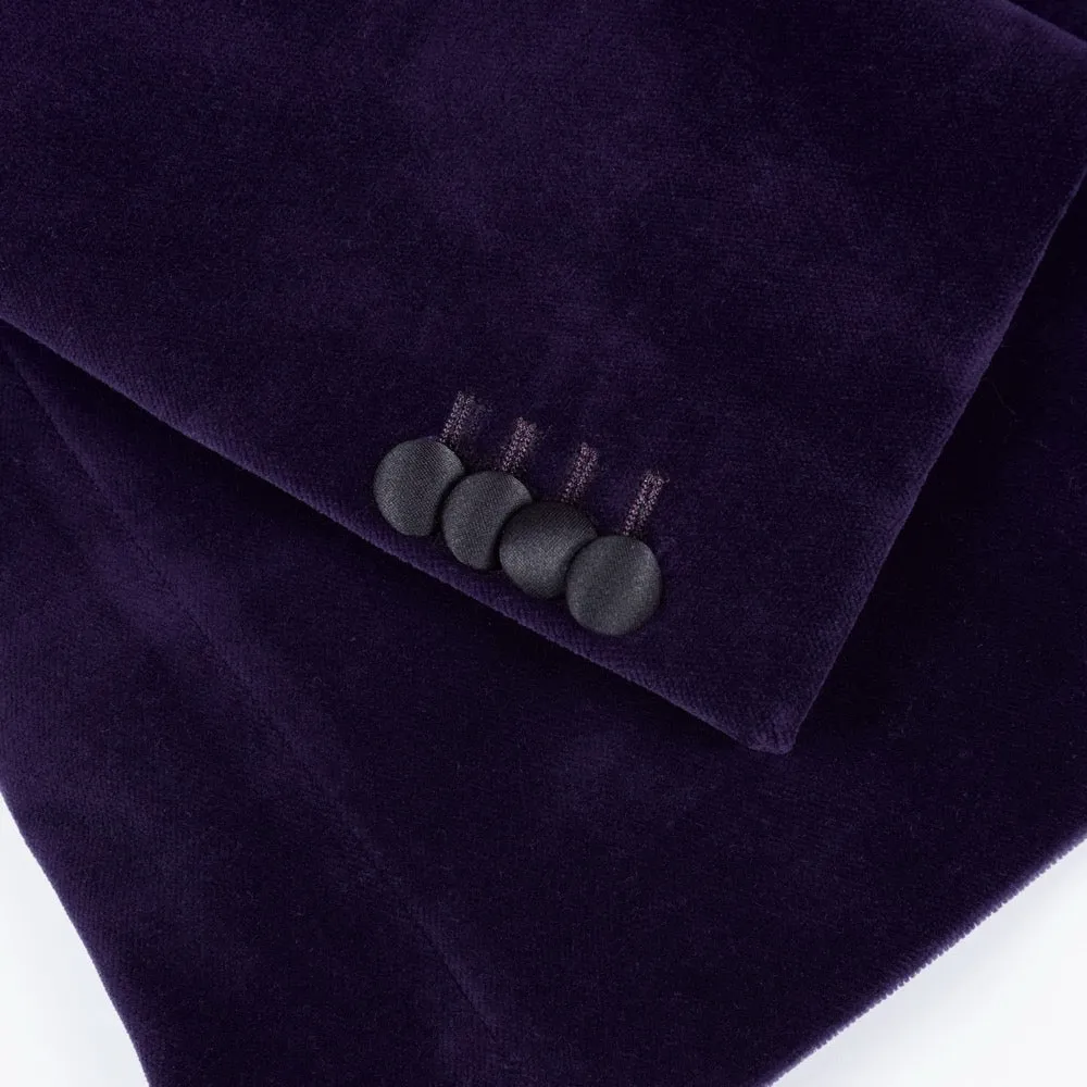 Plum Double-Breasted Velvet Smoking Jacket