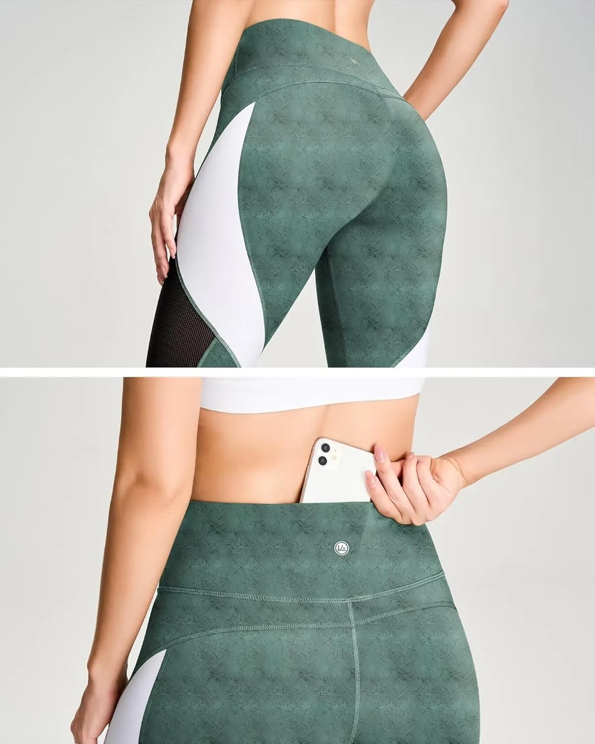 QUEENIEKE Women Yoga Pants Color Blocking Mesh Workout Running Leggings Tights 8030