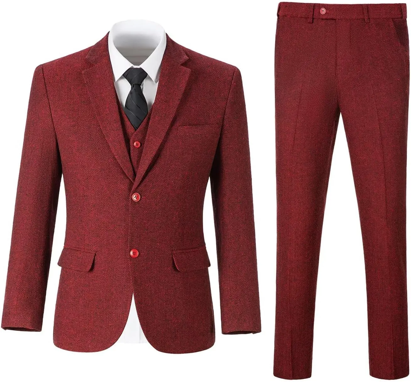 Retro 3 Piece Boys Suit Tweed Herringbone Boy Suits Slim Fit Dress Tuxedos Set Prom Teens Kids Jacket Blazer Vest Pants