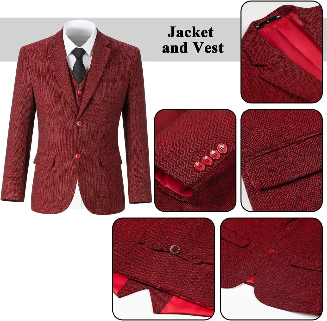 Retro 3 Piece Boys Suit Tweed Herringbone Boy Suits Slim Fit Dress Tuxedos Set Prom Teens Kids Jacket Blazer Vest Pants