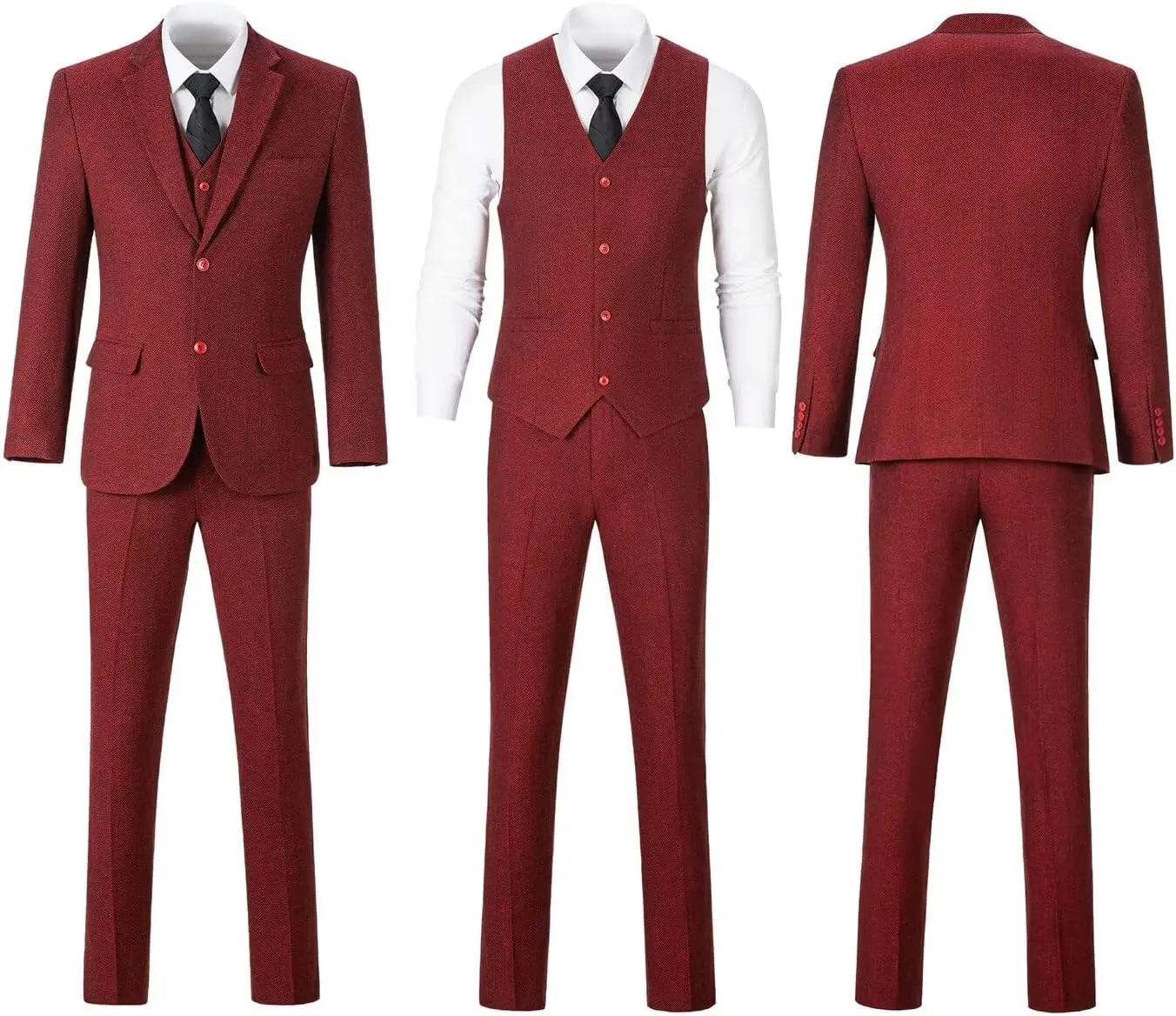 Retro 3 Piece Boys Suit Tweed Herringbone Boy Suits Slim Fit Dress Tuxedos Set Prom Teens Kids Jacket Blazer Vest Pants