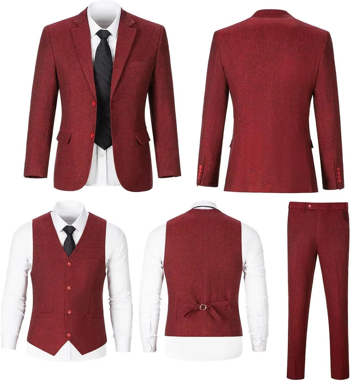 Retro 3 Piece Boys Suit Tweed Herringbone Boy Suits Slim Fit Dress Tuxedos Set Prom Teens Kids Jacket Blazer Vest Pants