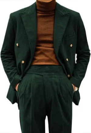 Retro Mens Suits 2 Piece Corduroy Regular Fit Casual Dress Suit Blazer Pants Set for Wedding Prom