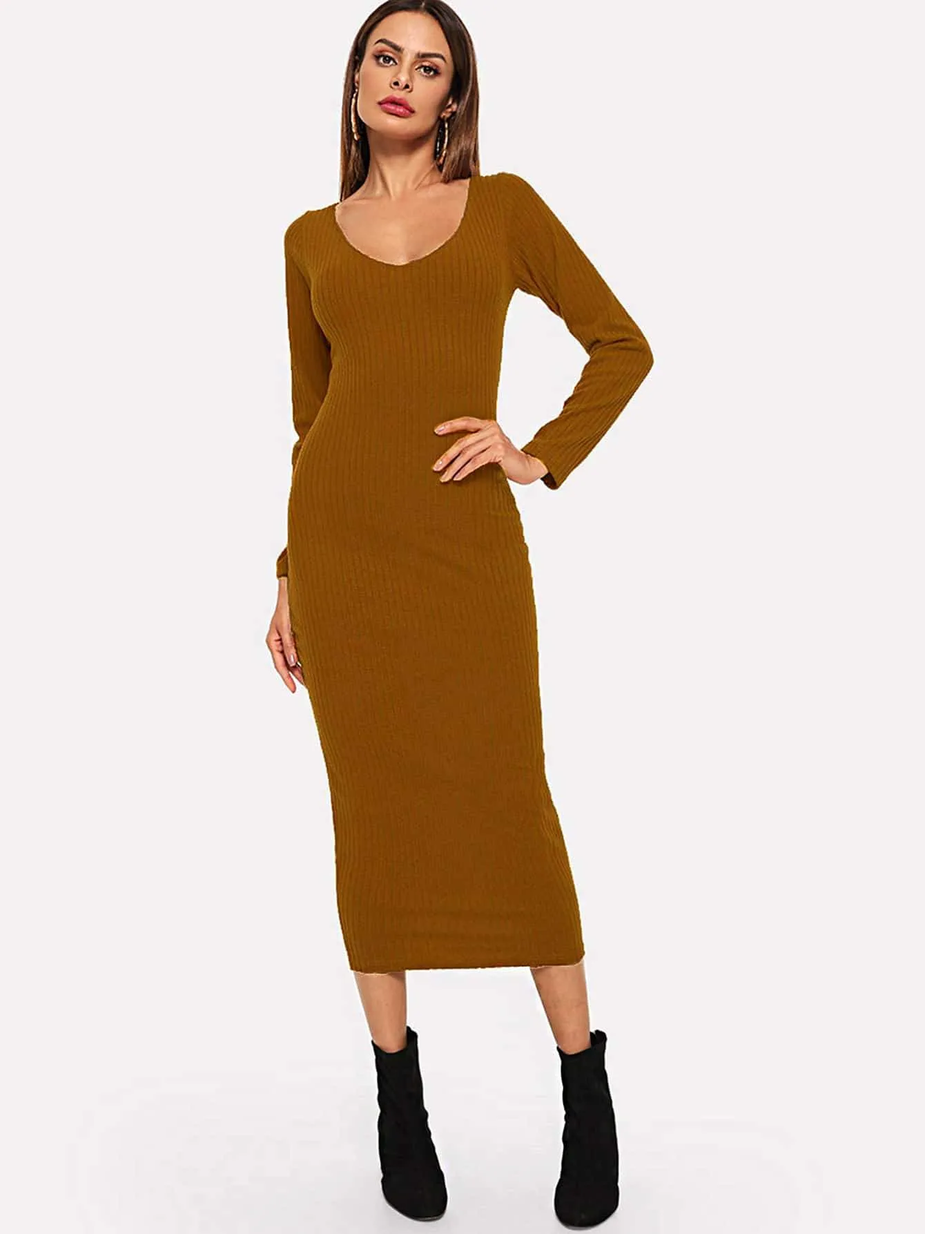 Ribbed Solid Skinny Jumper Dress
