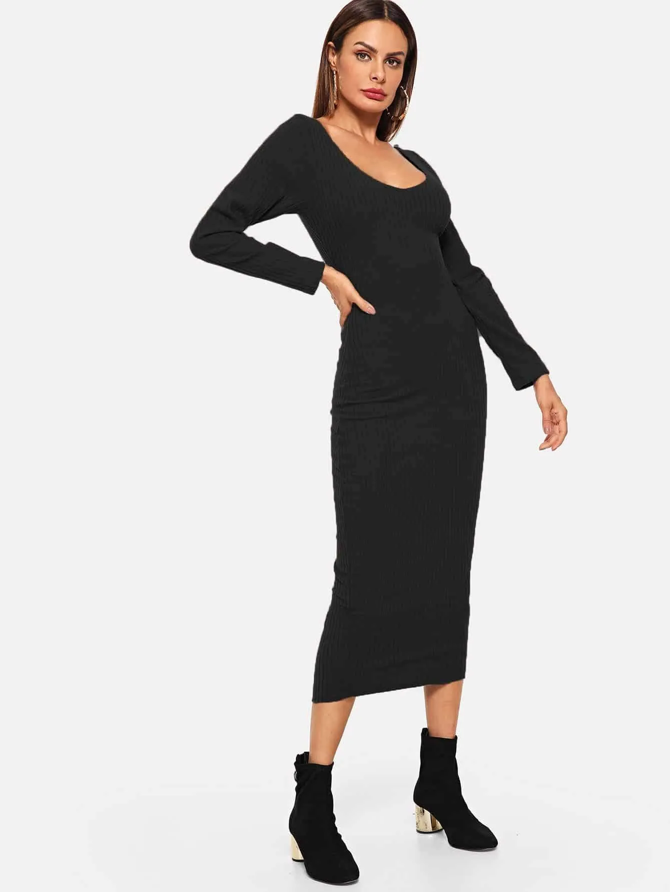 Ribbed Solid Skinny Jumper Dress