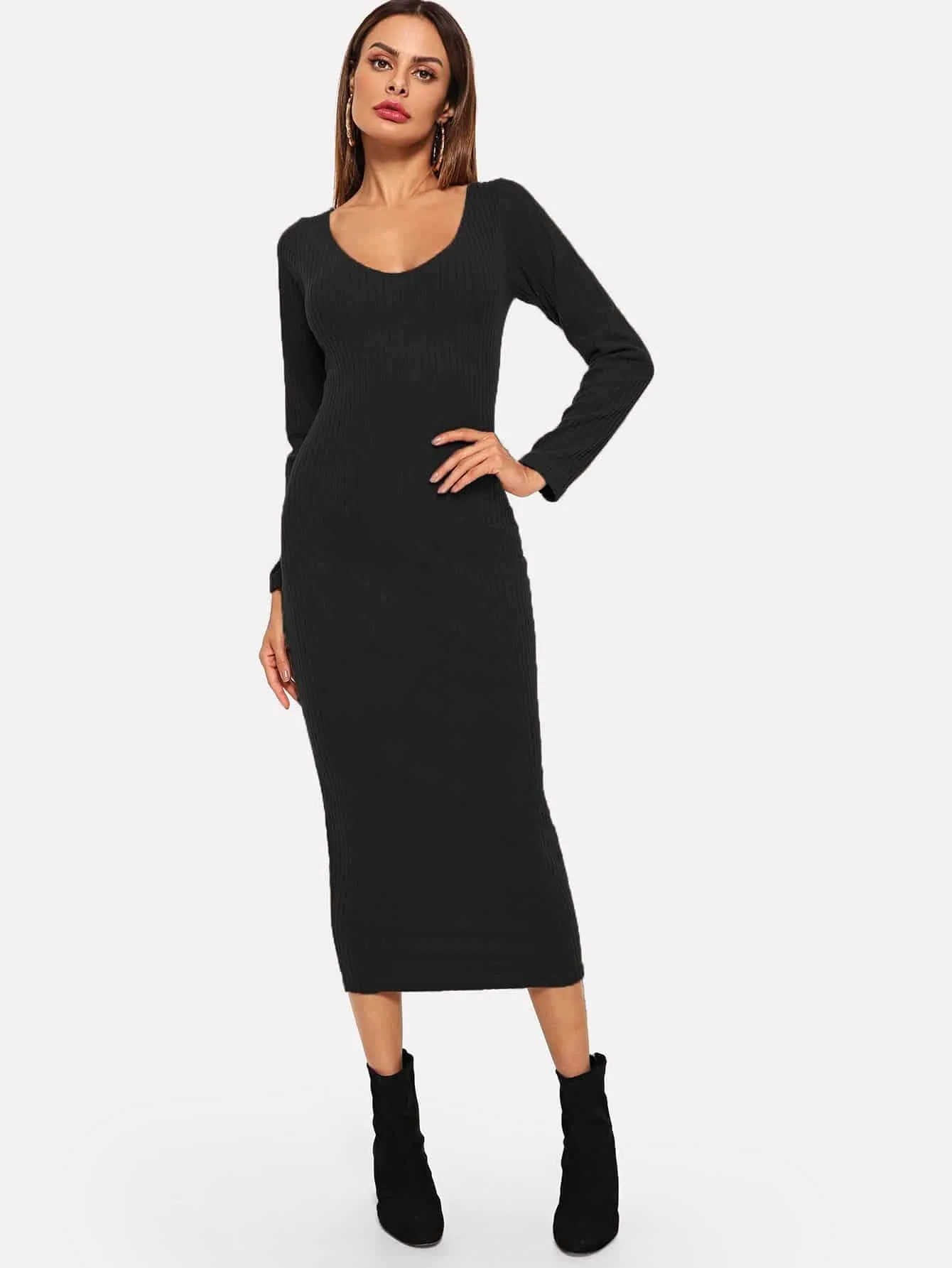 Ribbed Solid Skinny Jumper Dress