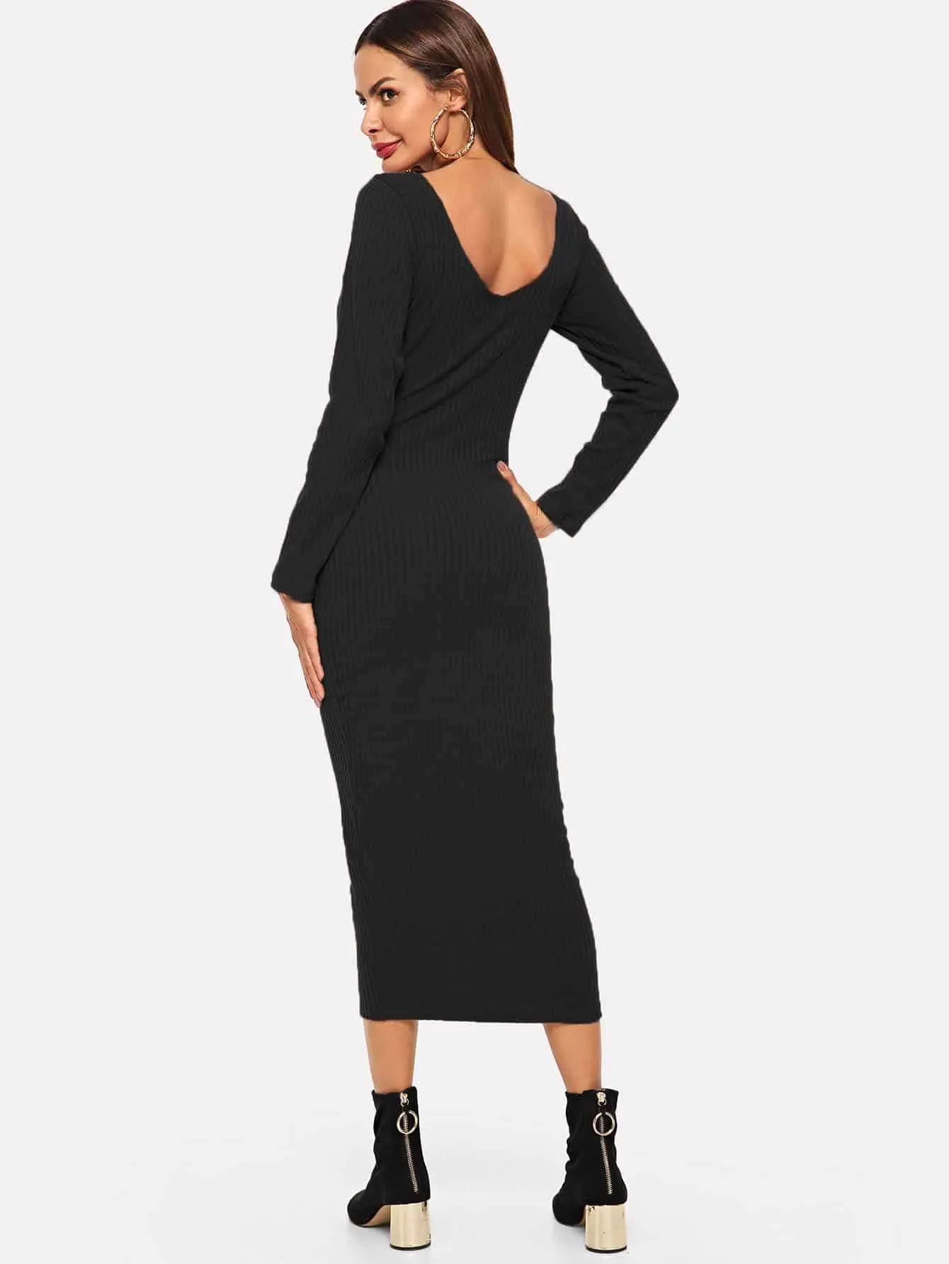 Ribbed Solid Skinny Jumper Dress