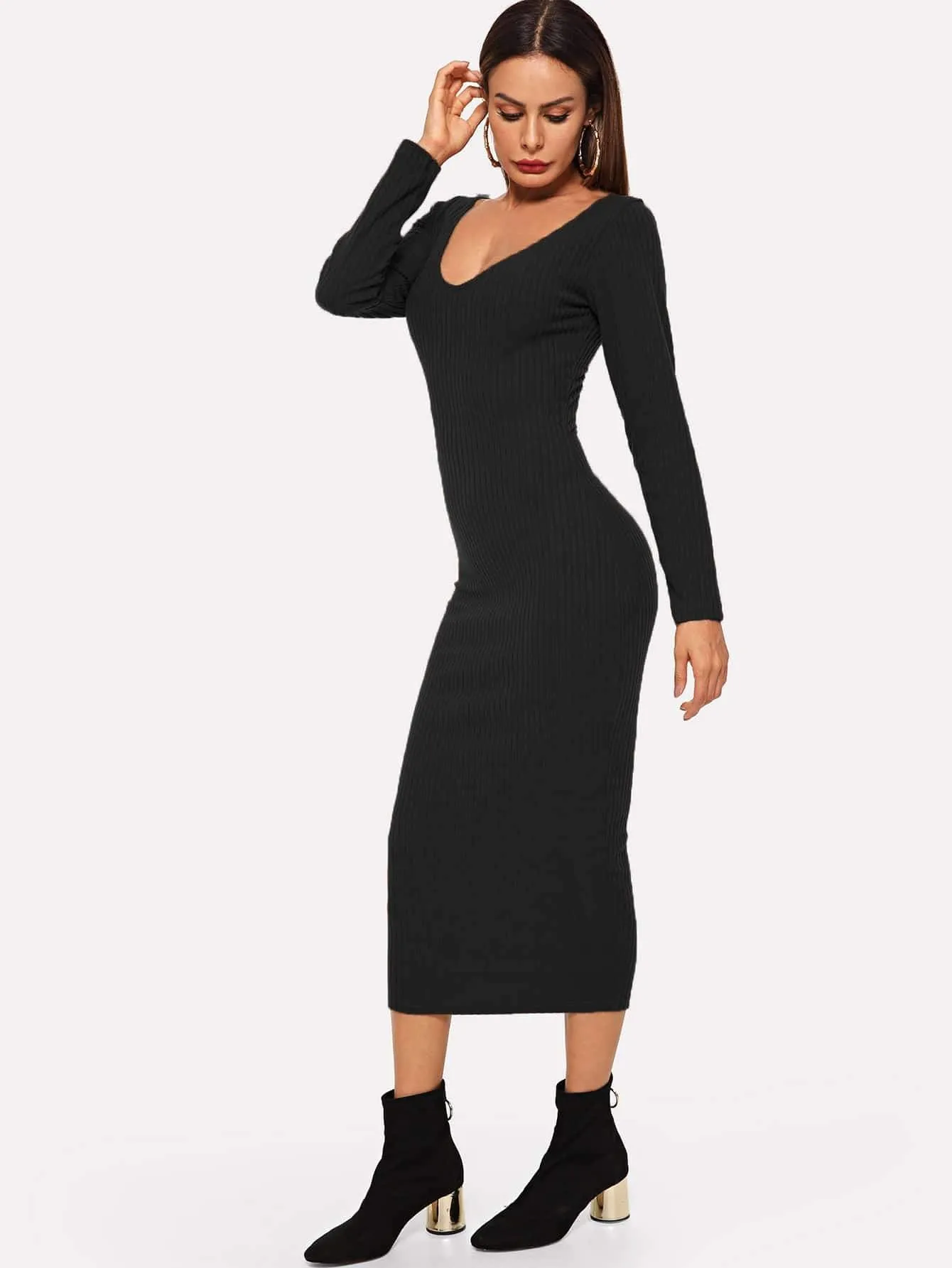 Ribbed Solid Skinny Jumper Dress