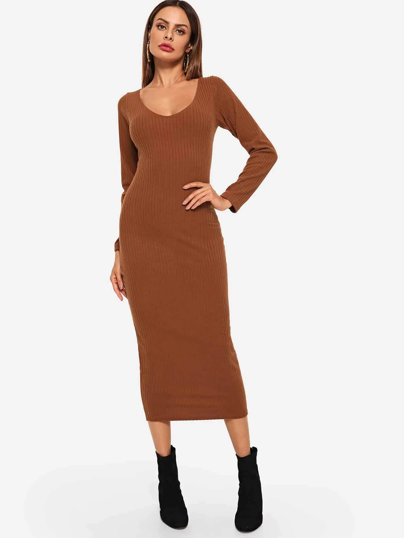 Ribbed Solid Skinny Jumper Dress