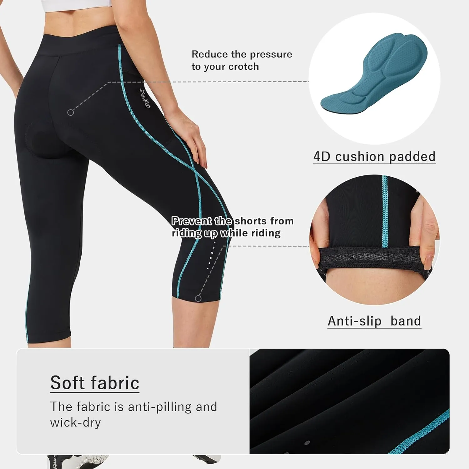 Santic Women's Bike Pants 4D Padded Cycling Capris Shorts 3/4 Biking Tights Bicycle Capris