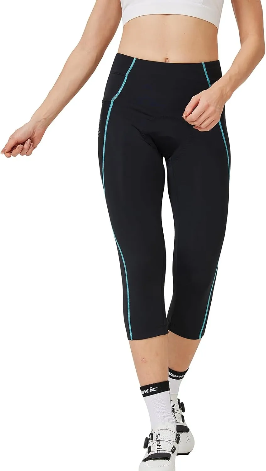 Santic Women's Bike Pants 4D Padded Cycling Capris Shorts 3/4 Biking Tights Bicycle Capris
