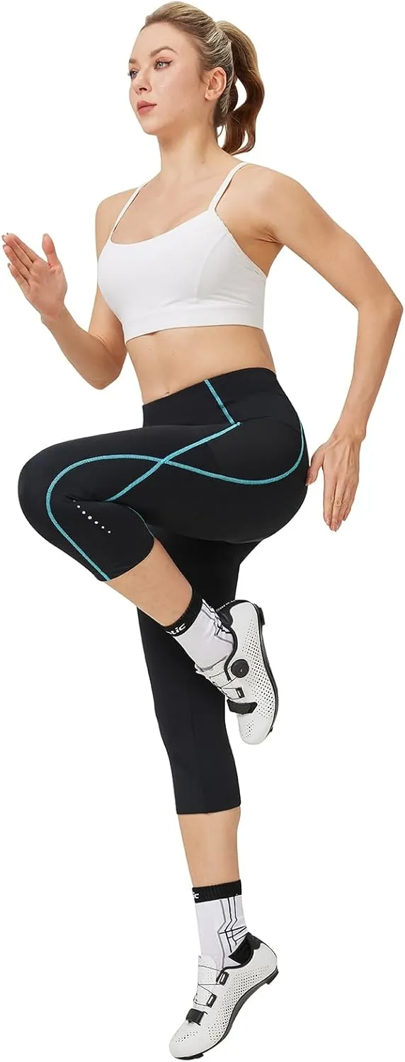 Santic Women's Bike Pants 4D Padded Cycling Capris Shorts 3/4 Biking Tights Bicycle Capris