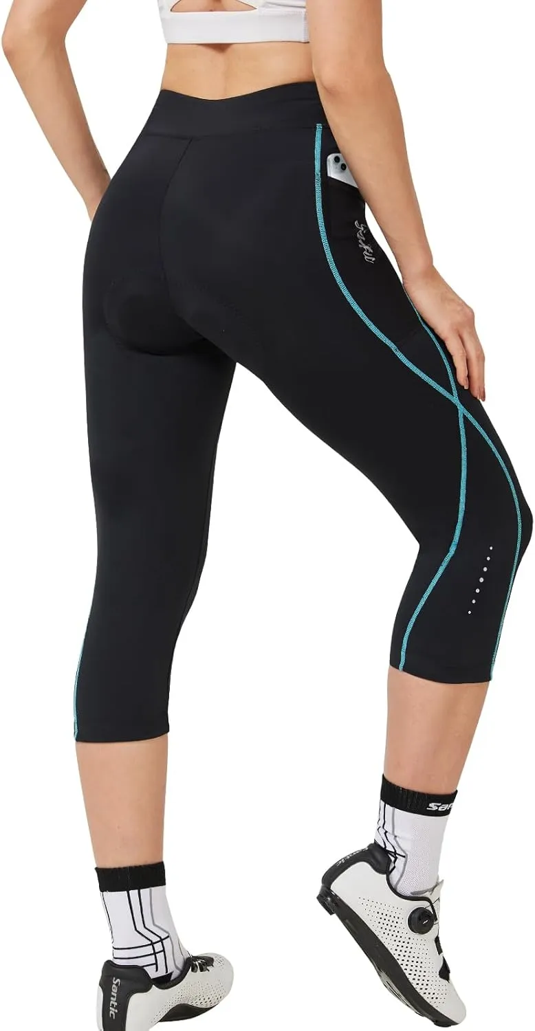 Santic Women's Bike Pants 4D Padded Cycling Capris Shorts 3/4 Biking Tights Bicycle Capris