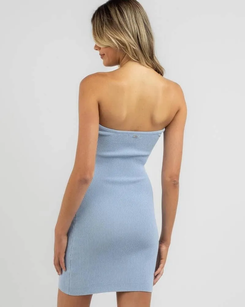 Sdencin Women Sexy Twist Knot Front Ribbed Knit Bodycon Bandeau Tube Mini Dress Solid Strapless Short Pencil Party Dress