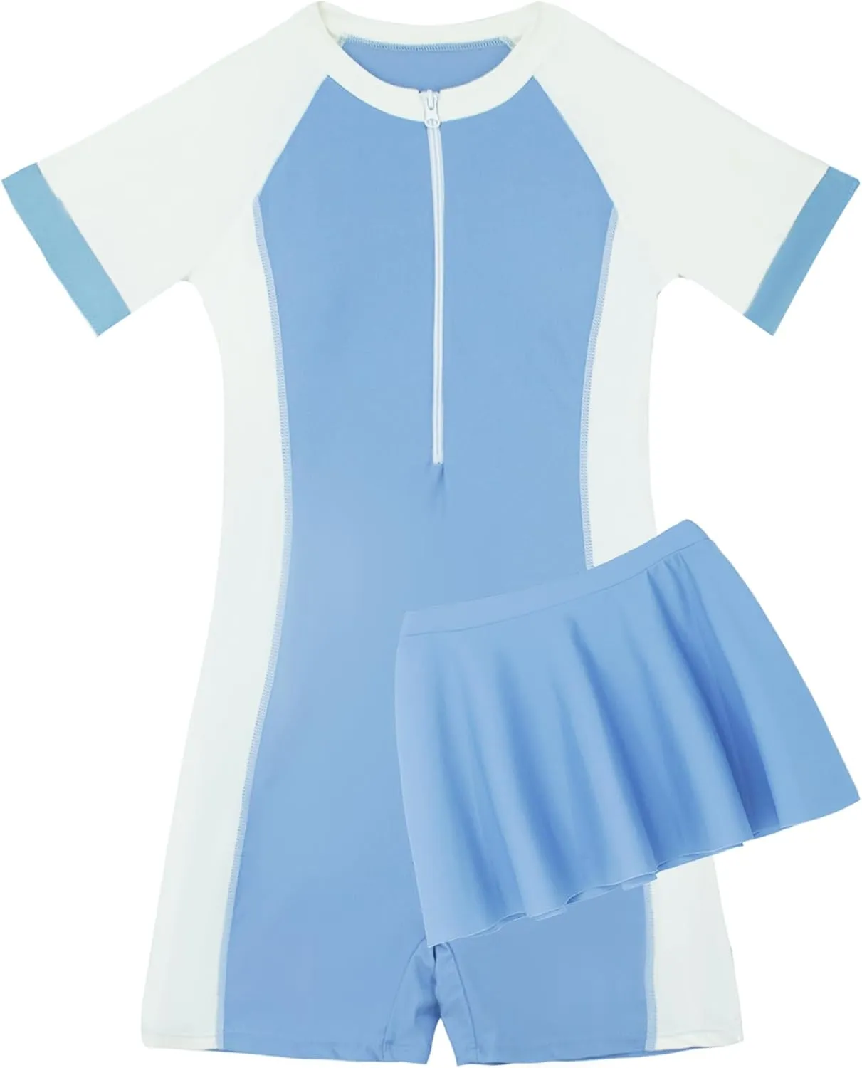 SEAUR Girls Rashguard Swimsuits Kids UPF 50  UV Sun Protection Bathing Suits Zipper Sport Swimwear