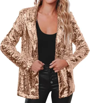 Sequin Blazer for Women Shimmer Jacket Casual Long Sleeve Glitter Party Shiny Lapel Coat Rave Lightweight Blazer Coat