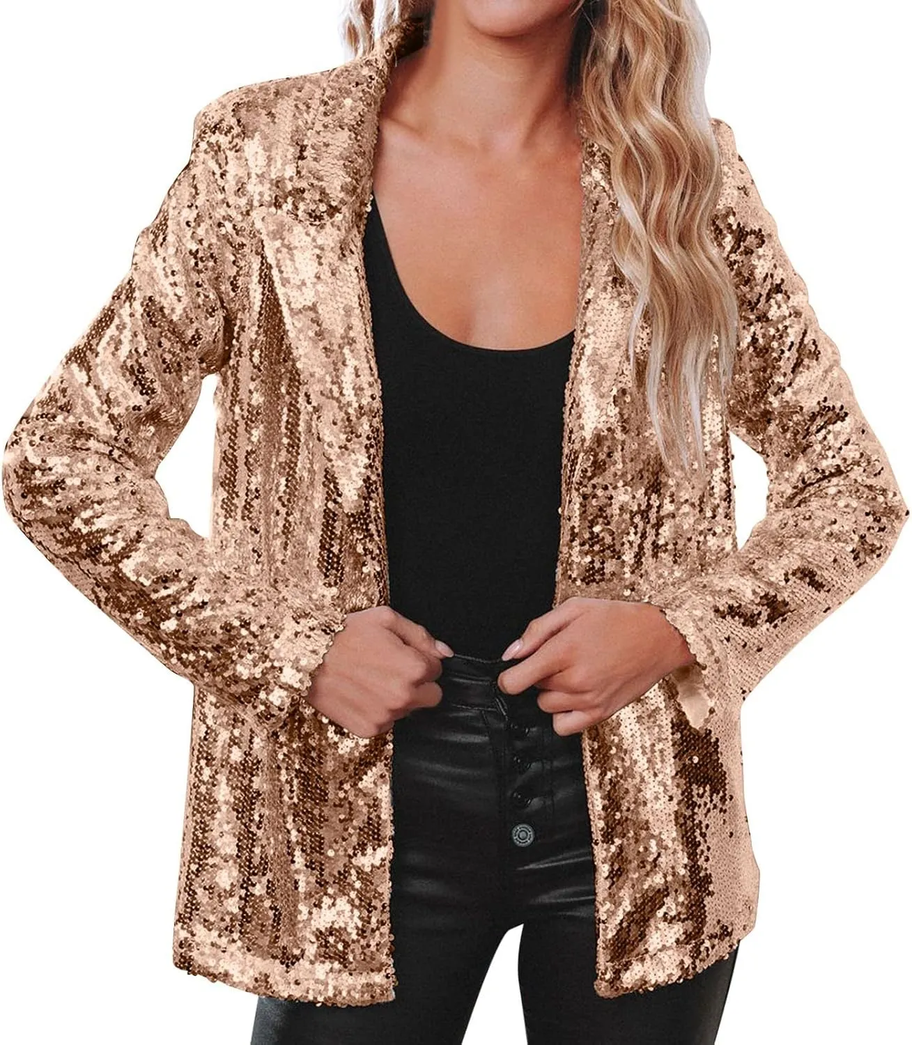 Sequin Blazer for Women Shimmer Jacket Casual Long Sleeve Glitter Party Shiny Lapel Coat Rave Lightweight Blazer Coat