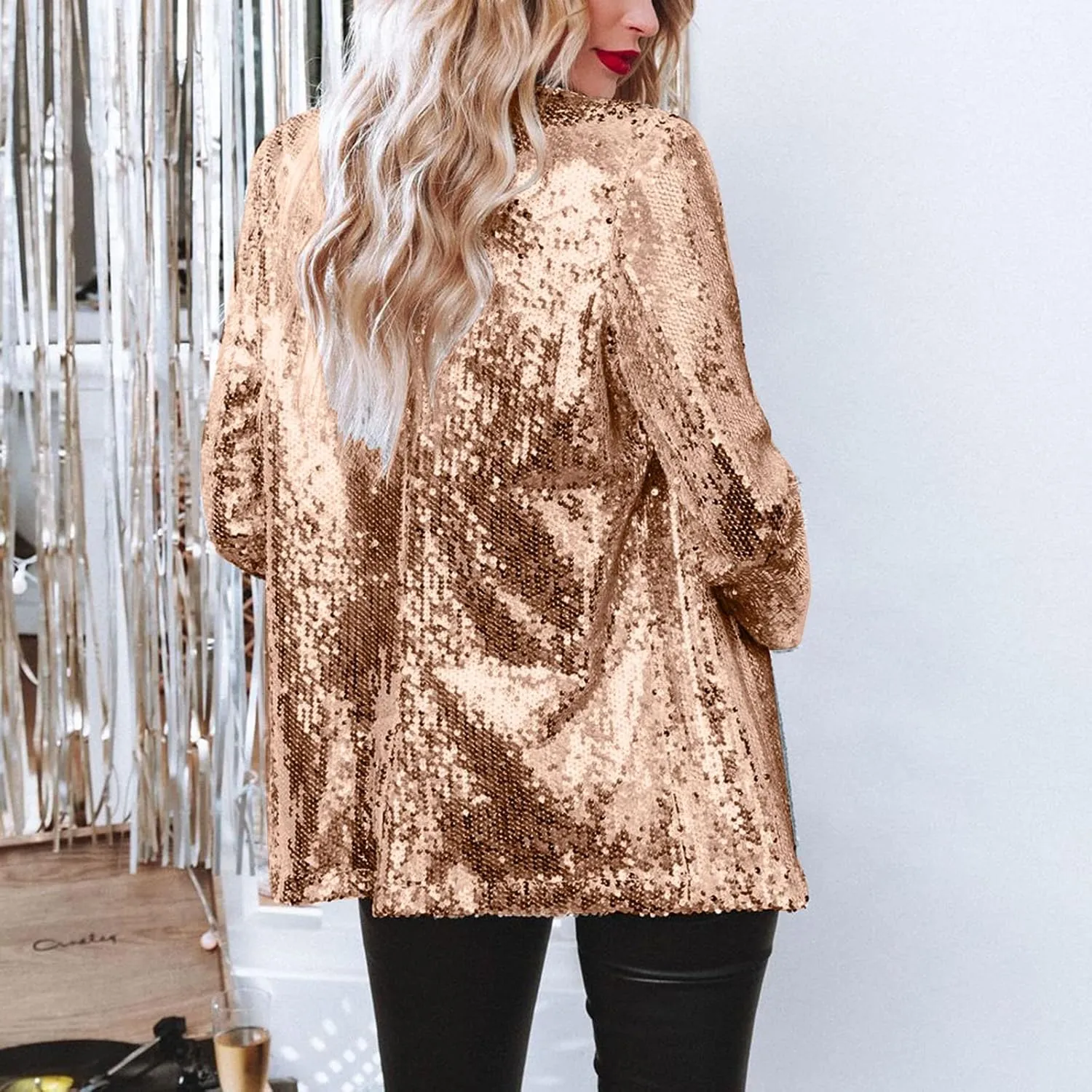 Sequin Blazer for Women Shimmer Jacket Casual Long Sleeve Glitter Party Shiny Lapel Coat Rave Lightweight Blazer Coat