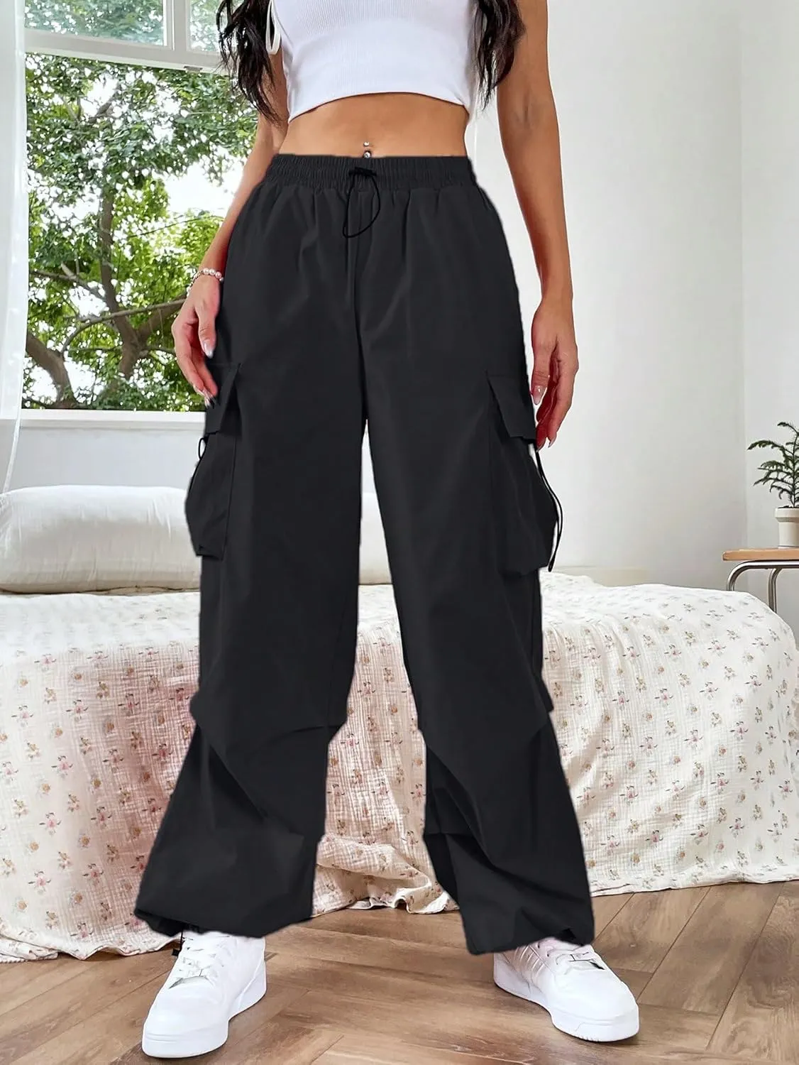 SHENHE Women's Baggy Loose Cargo Pants Drawstring Waist Joggers Long Trousers