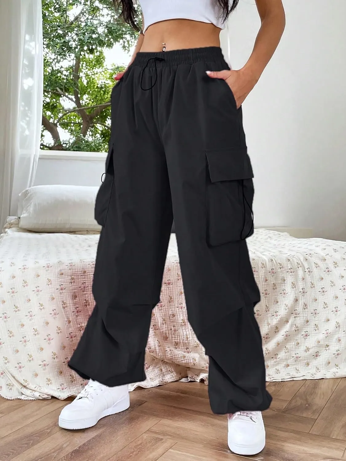 SHENHE Women's Baggy Loose Cargo Pants Drawstring Waist Joggers Long Trousers