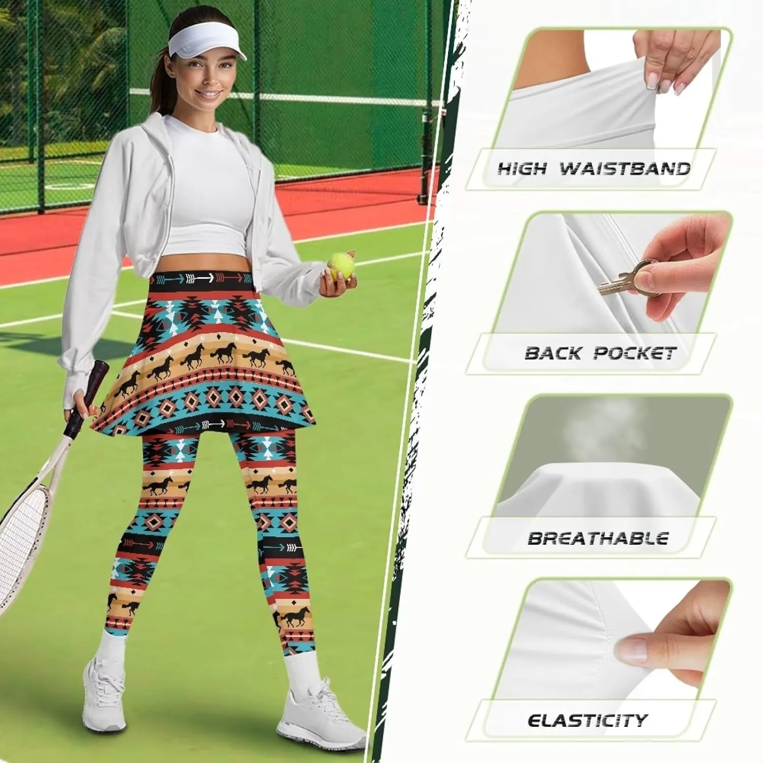 Skirted Leggings for Women Tennis Skirt with Leggings High Waisted Yoga Legging Skirts Golf Gym Workout Skort