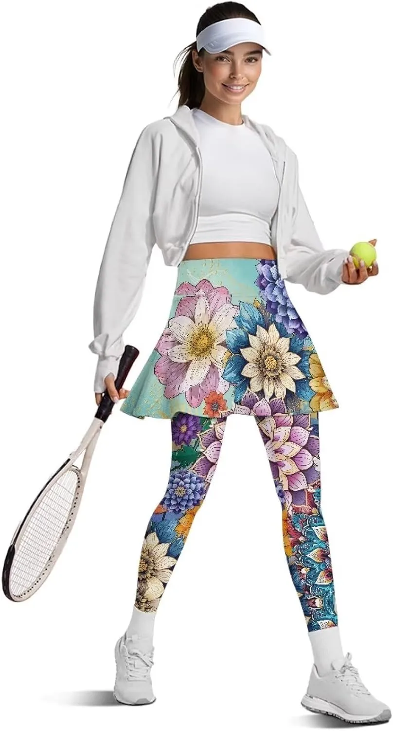Skirted Leggings for Women Tennis Skirt with Leggings High Waisted Yoga Legging Skirts Golf Gym Workout Skort