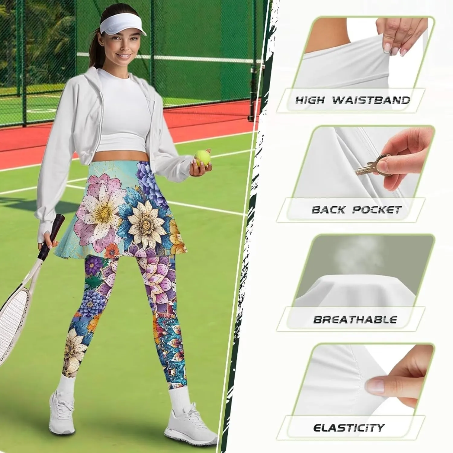 Skirted Leggings for Women Tennis Skirt with Leggings High Waisted Yoga Legging Skirts Golf Gym Workout Skort