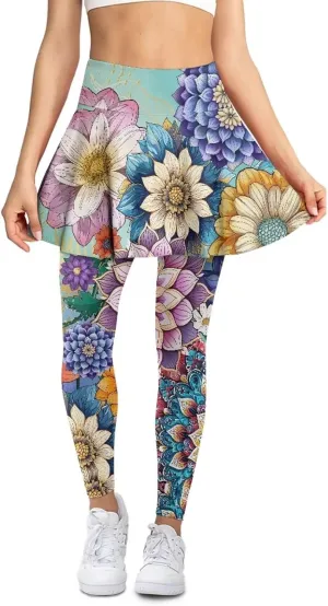 Skirted Leggings for Women Tennis Skirt with Leggings High Waisted Yoga Legging Skirts Golf Gym Workout Skort