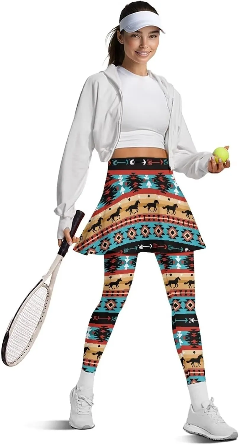 Skirted Leggings for Women Tennis Skirt with Leggings High Waisted Yoga Legging Skirts Golf Gym Workout Skort